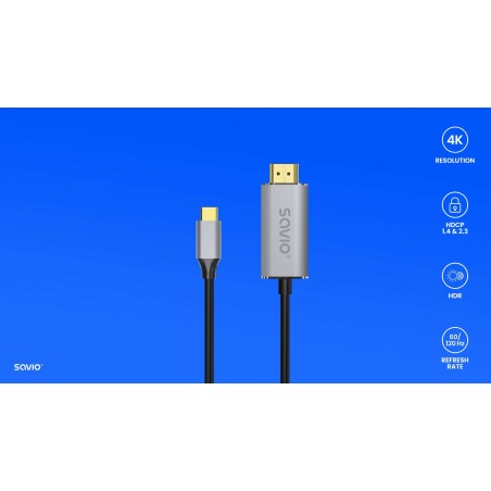 SAVIO CABLE USB TYPE C TO HDMI 4K V2.0 2M CL-171