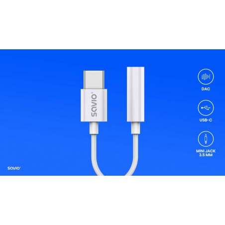 SAVIO AUDIO ADAPTER TYPE C 3.1 (M) TO JACK 3.5MM (F) WHITE XIAOMI-HUAWEI AK-51