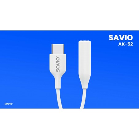 SAVIO AUDIO ADAPTER TYPE C 3.1 (M) TO JACK 3.5MM (F) WHITE FOR SAMSUNG AK-52