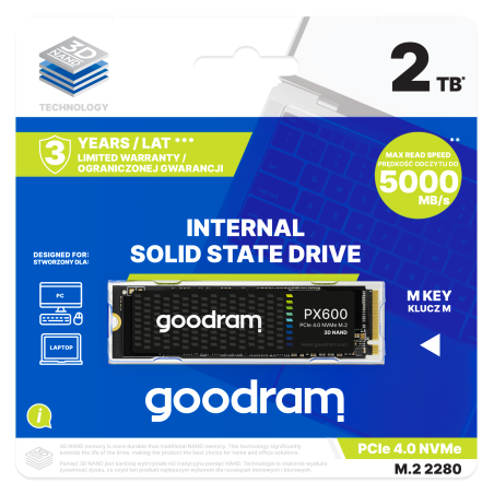 GOODRAM PX600 G.4 2TB NVME PCIe 4x4 M.2 2280 (READ:5000MB/s/WRITE:3200MB/s)