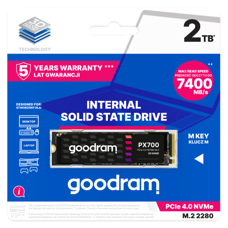 GOODRAM PX700 G.2 2TB NVME PCIe 4x4 M.2 2280 (READ:7400MB/s/W:6500MB/s)