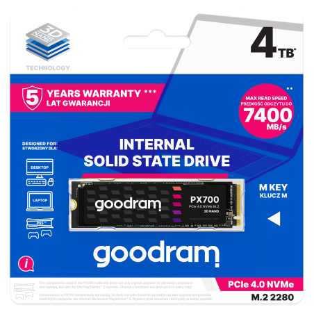 GOODRAM PX700 G.2 4TB NVME PCIe 4x4 M.2 2280 (R:7400MB/s/W:6500MB/s)