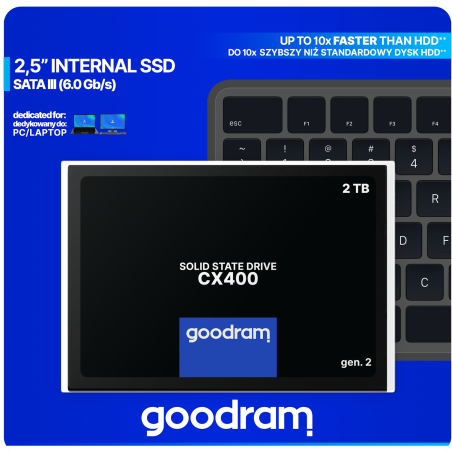 GOODRAM CX400 G.2 SSD 2.5'' 3D NAND SATA III 2TB (READ:550MB/s / WRITE:500MB/s)