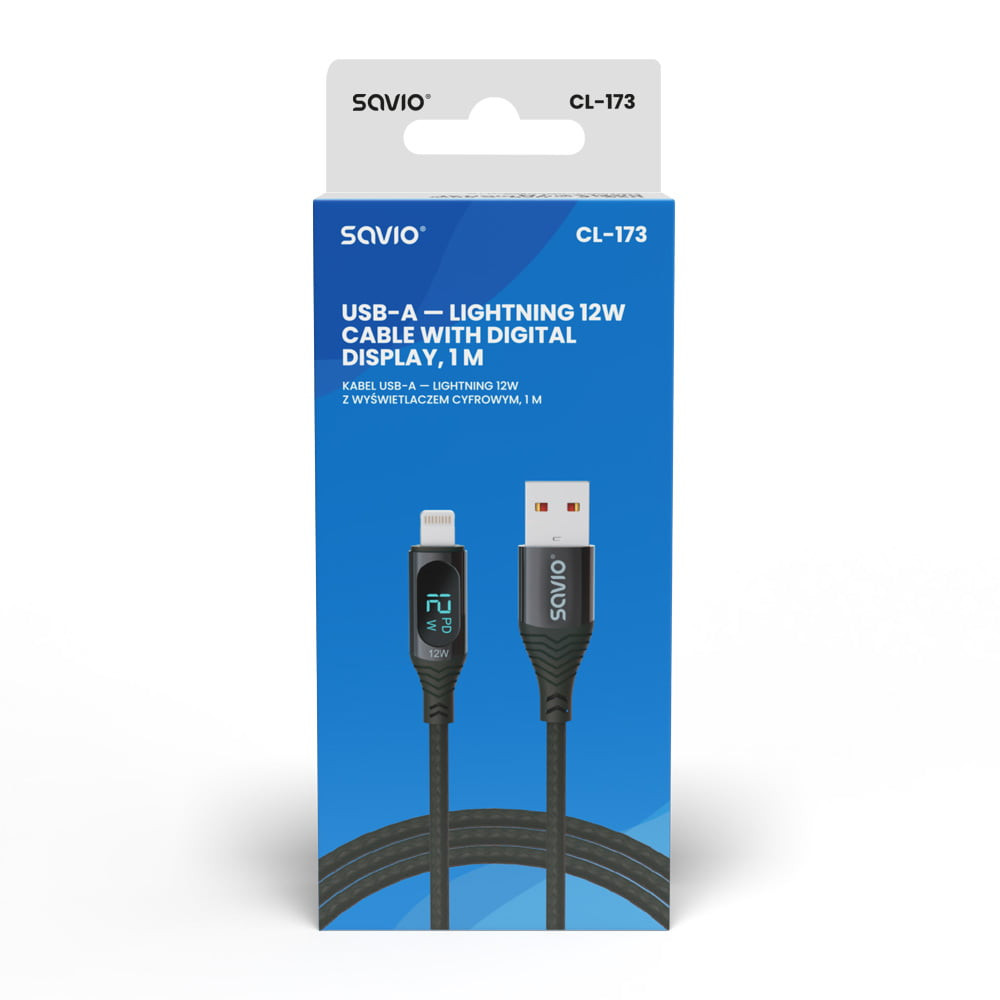 SAVIO LIGHTNING CABLE WITH DIGITAL DASPLAY 1M CL-173