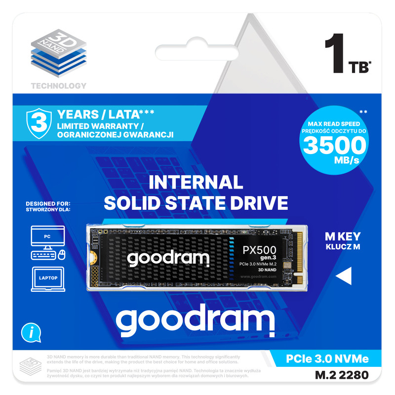 GOODRAM PX500 G.3 1TB NVME PCIe 3x4 M.2 2280 (READ:3300MB/s / WRITE:2700MB/s)