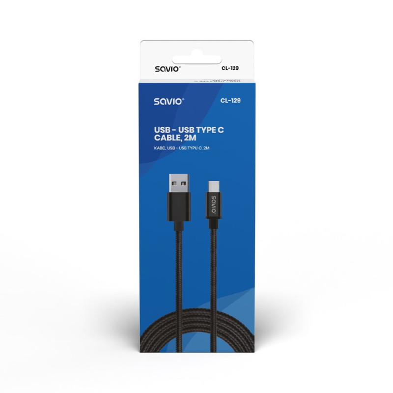 SAVIO CL-129 USB - TYPE C CABLE 2.1A 2M BLACK