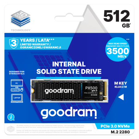 SSD GOODRAM PX500 GEN.2 512GB NVME PCIe 3x4 M.2 2280 (READ:2000MB/s / WRITE:1600MB/s)