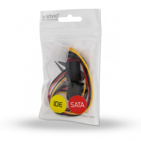 SAVIO POWER CABLE MOLEX 4 PIN (M) TO 2x SATA 15 PIN (F) ANGLED AK-19