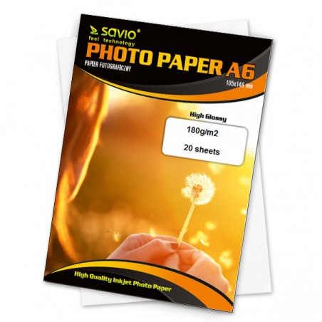 SAVIO PHOTO PAPER A6 180G/M2 20PCS HIGH GLOSSY PA-01