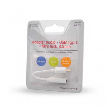 SAVIO AUDIO ADAPTER USB TYPE C 3.1 (M) TO JACK 3.5MM (F) WHITE AK-35/W