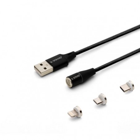 SAVIO USB MAGNETIC CABLE 3 IN 1 TYPE-C / MICRO USB / LIGHTNING 3A 1M BLACK