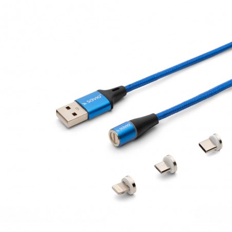 SAVIO USB MAGNETIC CABLE 3 IN 1 TYPE-C / MICRO USB / LIGHTNING 3A 1M BLUE