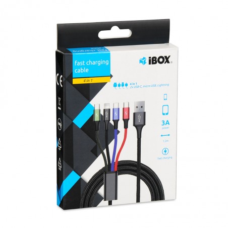 I-BOX CABLE 4IN1 QC3.0 2X USB-C / MICRO USB / LIGHTNING 3A, 1.2M IKUM4W1CLR