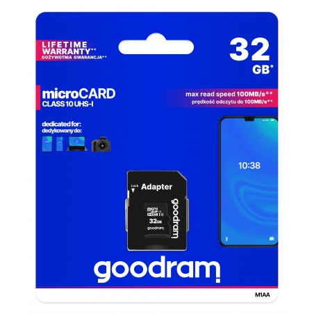 GOODRAM MICRO CARD 32GB CL 10 UHS I + ADAPTER M1AA