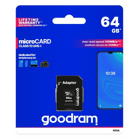 GOODRAM MICRO CARD 64GB CL 10 UHS I + ADAPTER M1AA