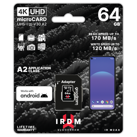 IRDM BY GOODRAM M2AA 64GB MICRO CARD UHS I U3 A2 + ADAPTER